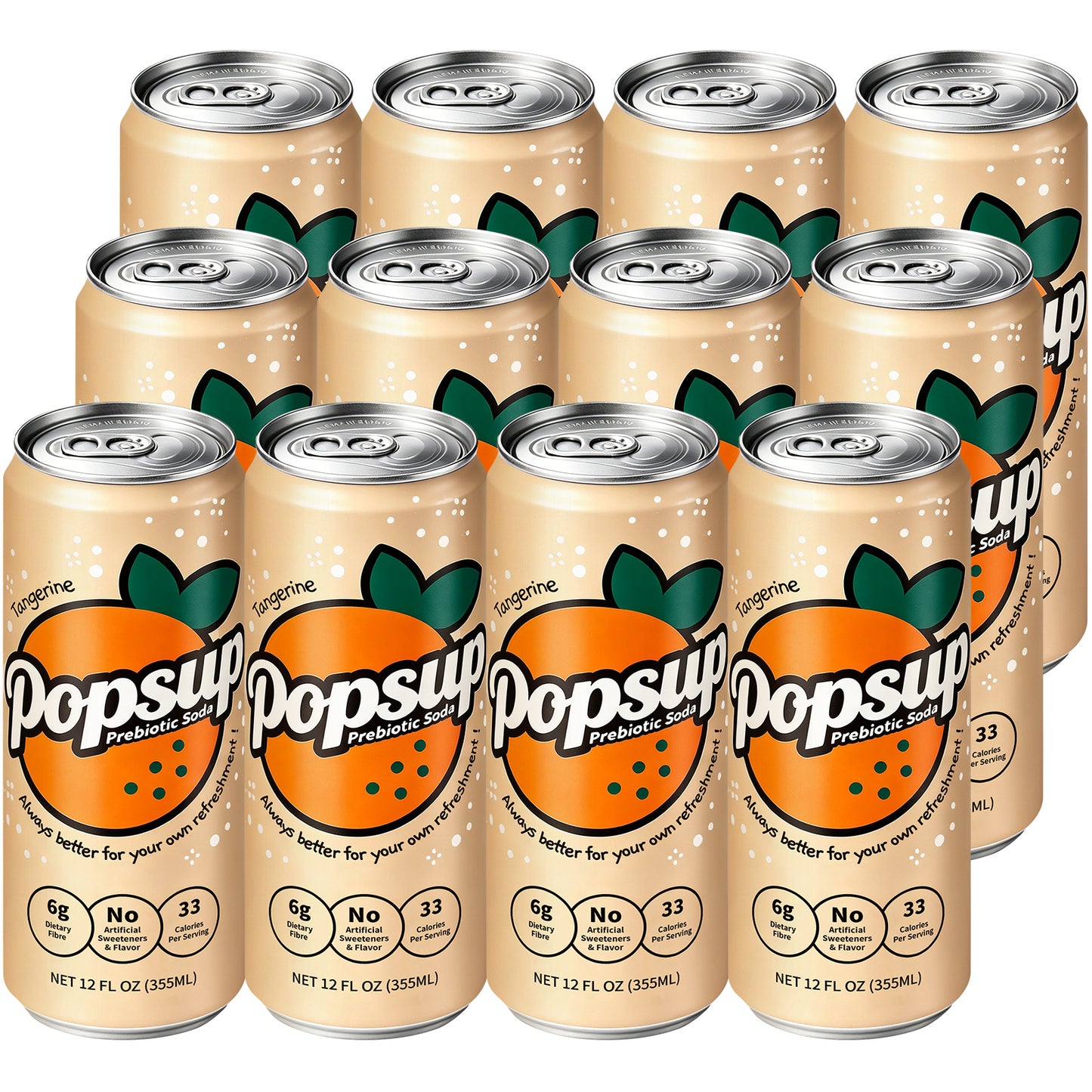 POPSUP Prebiotic Soda Pop, Classic Tangerine, Pantry Pack Packed with Prebiotics, Fiber, and Botanicals, 12oz