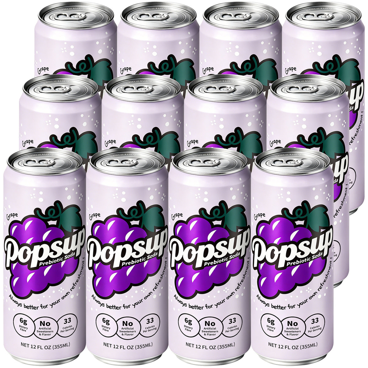 POPSUP Prebiotic Soda Pop, Classic Grape, Pantry Pack Packed with Prebiotics, Fiber, and Botanicals, 12oz