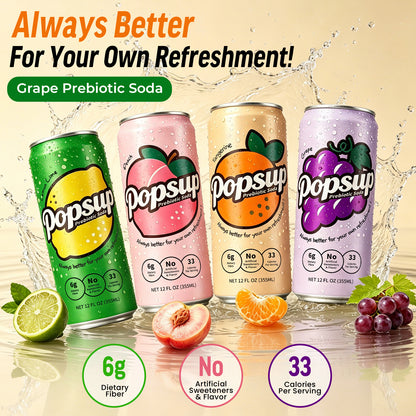 POPSUP Prebiotic Soda Pop, Pantry Pack Packed with Prebiotics, Fiber, and Botanicals, 4 Flavor Mix Pack 12oz
