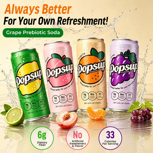 POPSUP Prebiotic Soda Pop, Pantry Pack Packed with Prebiotics, Fiber, and Botanicals, 4 Flavor Mix Pack 12oz