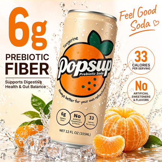 POPSUP Prebiotic Soda Pop, Classic Tangerine, Pantry Pack Packed with Prebiotics, Fiber, and Botanicals, 12oz