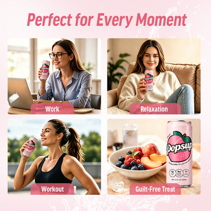 POPSUP Prebiotic Soda Pop, Peach Flavor, Pantry Pack Packed with Prebiotics, Fiber, and Botanicals, 12oz