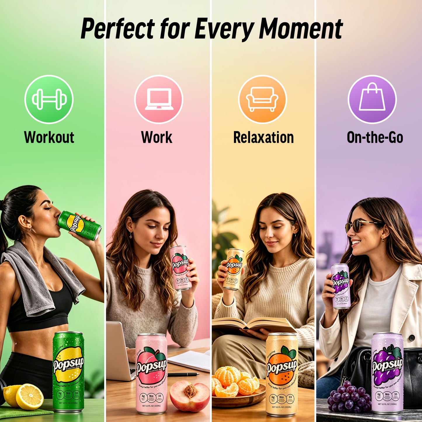 POPSUP Prebiotic Soda Pop, Pantry Pack Packed with Prebiotics, Fiber, and Botanicals, 4 Flavor Mix Pack 12oz