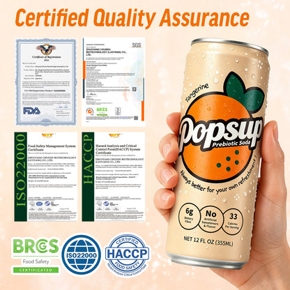 POPSUP Prebiotic Soda Pop, Classic Tangerine, Pantry Pack Packed with Prebiotics, Fiber, and Botanicals, 12oz