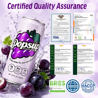POPSUP Prebiotic Soda Pop, Classic Grape, Pantry Pack Packed with Prebiotics, Fiber, and Botanicals, 12oz