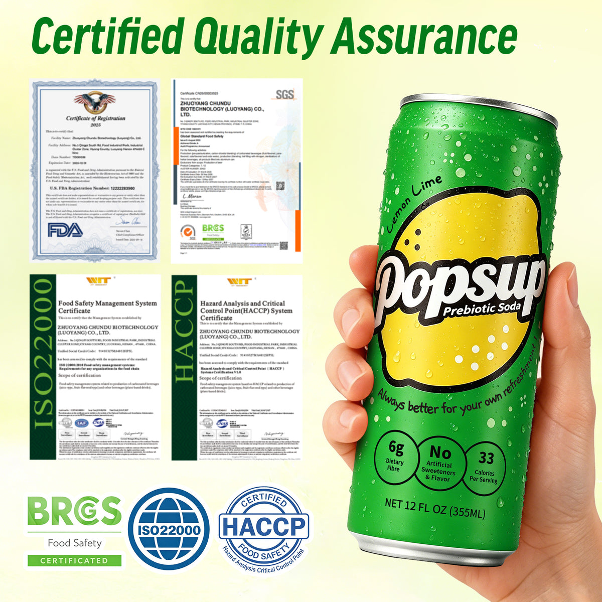 POPSUP Prebiotic Soda Pop, Classic Lemon, Pantry Pack Packed with Prebiotics, Fiber, and Botanicals, 12oz
