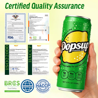 POPSUP Prebiotic Soda Pop, Classic Lemon, Pantry Pack Packed with Prebiotics, Fiber, and Botanicals, 12oz