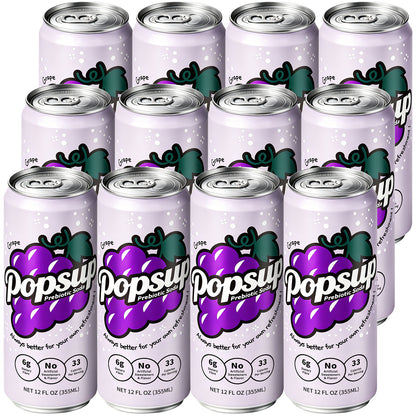 POPSUP Prebiotic Soda Pop, Classic Grape, Pantry Pack Packed with Prebiotics, Fiber, and Botanicals, 12oz