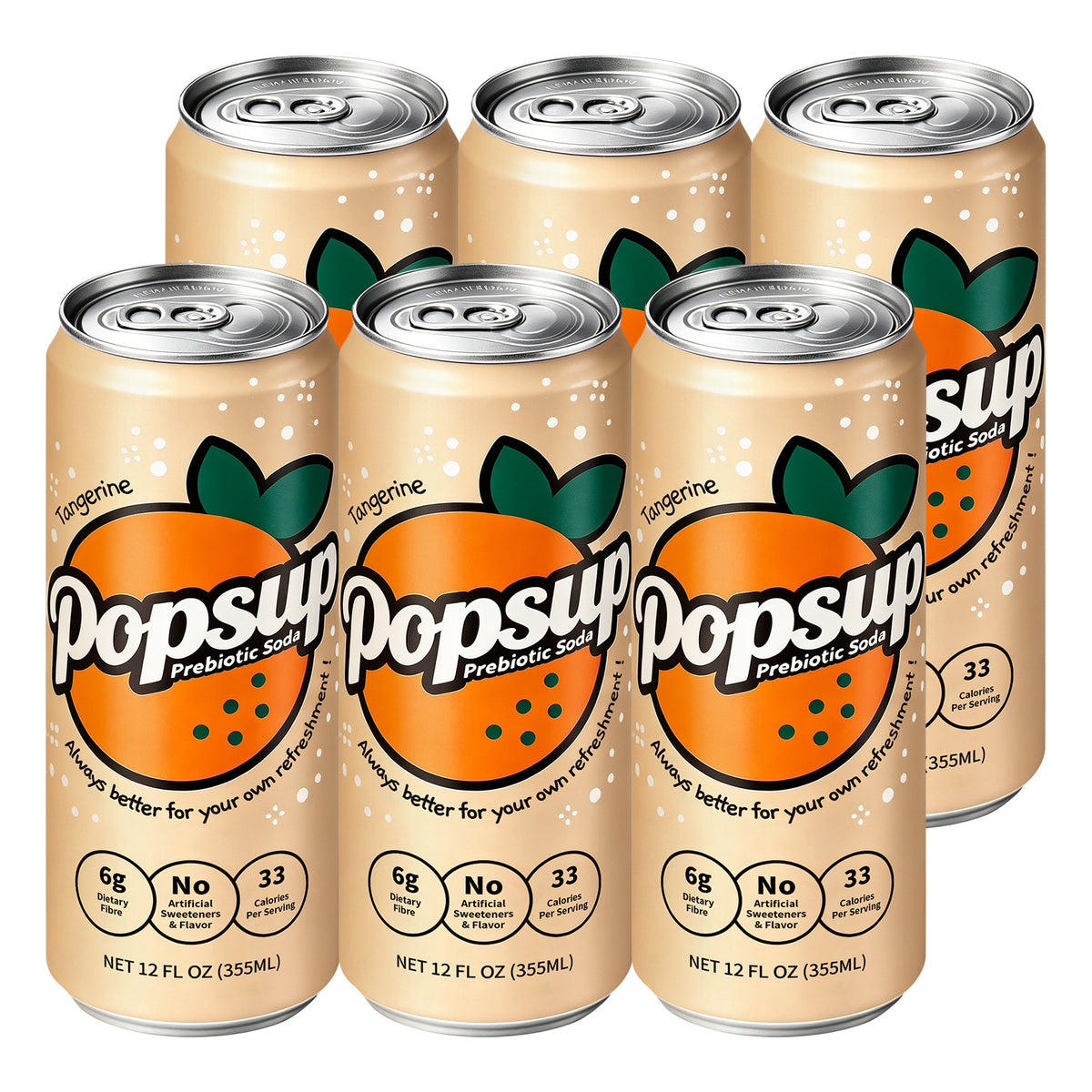POPSUP Prebiotic Soda Pop, Classic Tangerine, Pantry Pack Packed with Prebiotics, Fiber, and Botanicals, 12oz