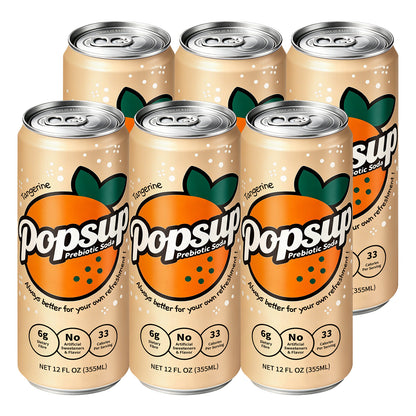 POPSUP Prebiotic Soda Pop, Classic Tangerine, Pantry Pack Packed with Prebiotics, Fiber, and Botanicals, 12oz