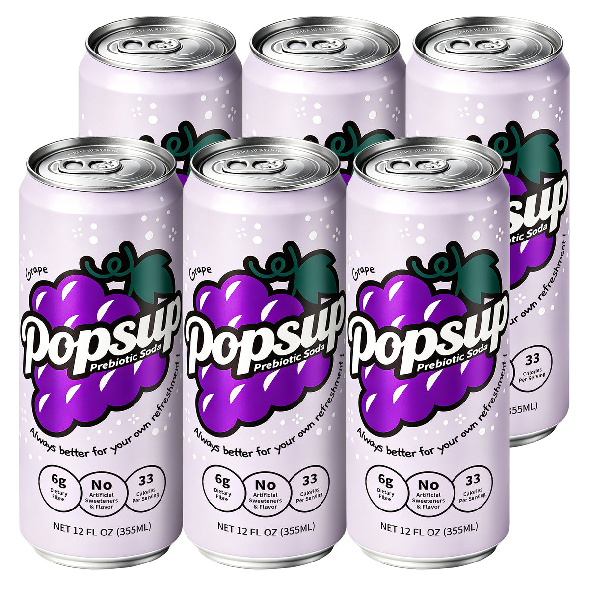 POPSUP Prebiotic Soda Pop, Classic Grape, Pantry Pack Packed with Prebiotics, Fiber, and Botanicals, 12oz