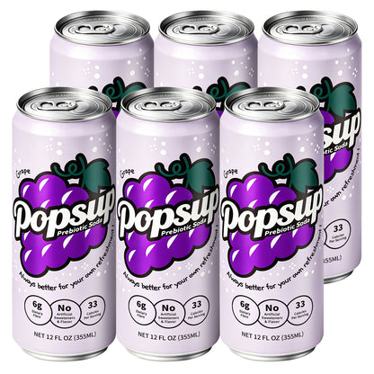 POPSUP Prebiotic Soda Pop, Classic Grape, Pantry Pack Packed with Prebiotics, Fiber, and Botanicals, 12oz